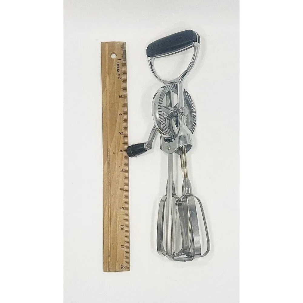 Vintage OEKCOO Stainless Manual Hand Mixer Egg Beater USA Kitchen Baking Black!